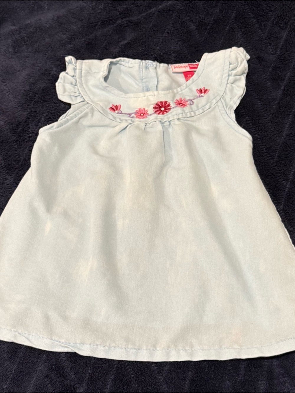 Penelope Mack Light Blue Dress with Pink Floral Trim 3T